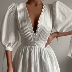 ZANDRA PUFF SLEEVE POPLIN MINI DRESS IN WHITE